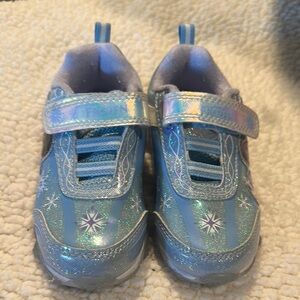 Disney Blue and Silver Frozen Elsa and Anna Light Up Sneakers with Velcro Strap